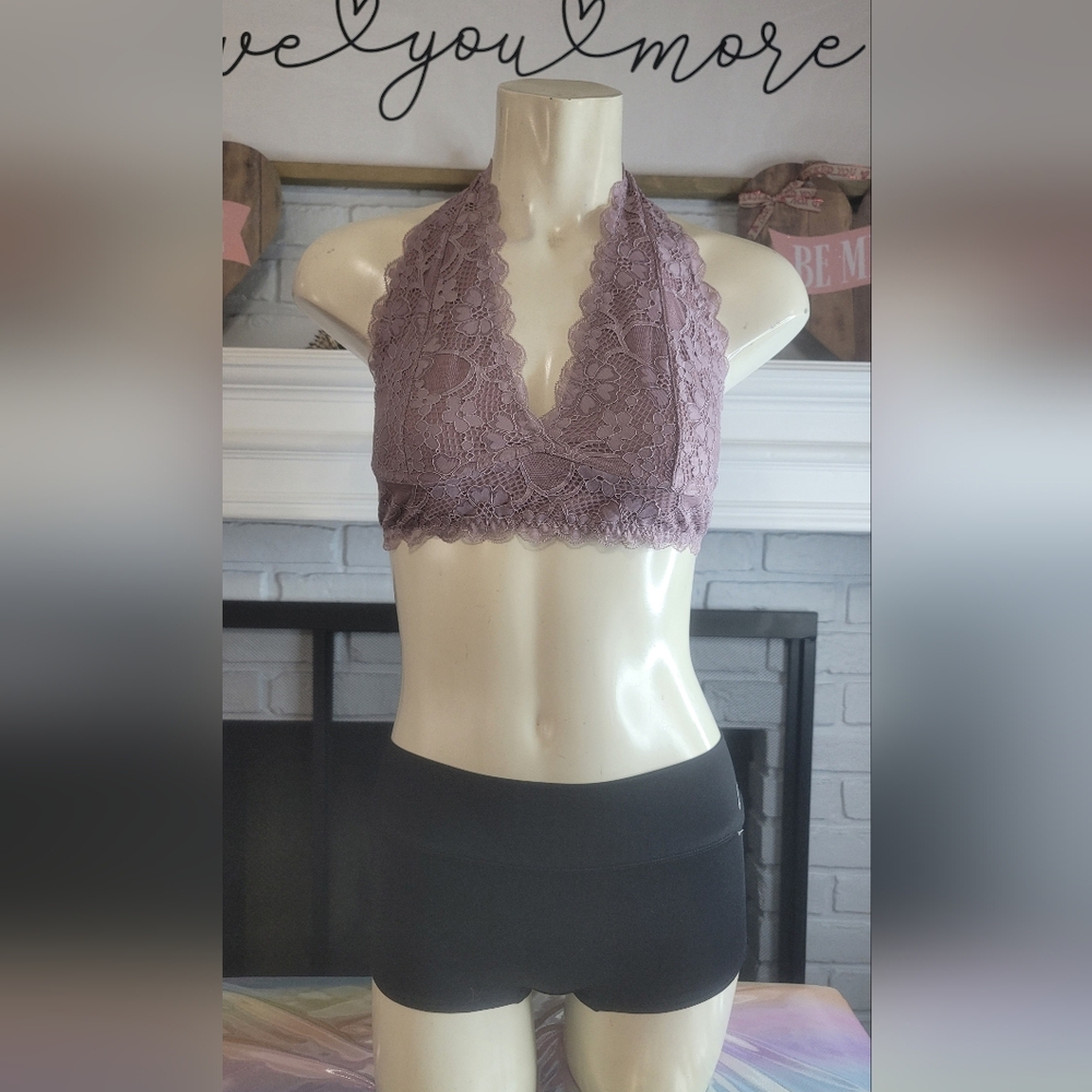 Youmita Lace Plunge Bralette in Mauve